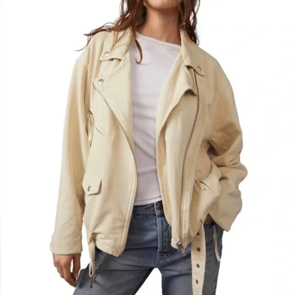 NWOT Free People We The Free Rebel Rebel Knit Moto Jacket Top Oversized Size Med - Picture 1 of 14
